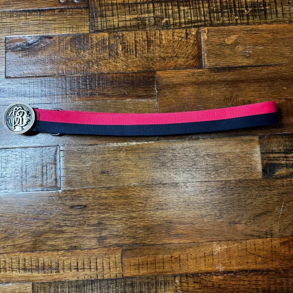 Roberto Cavalli Mens Web Belt Navy Pink RC Monogram Buckle Made in Italy